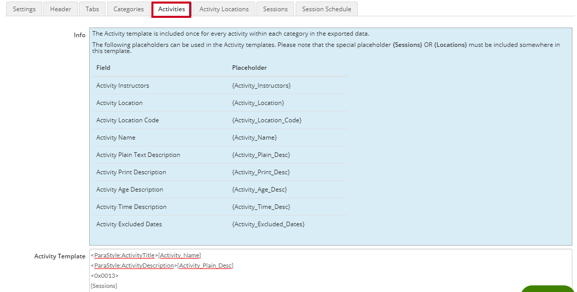 activities tab