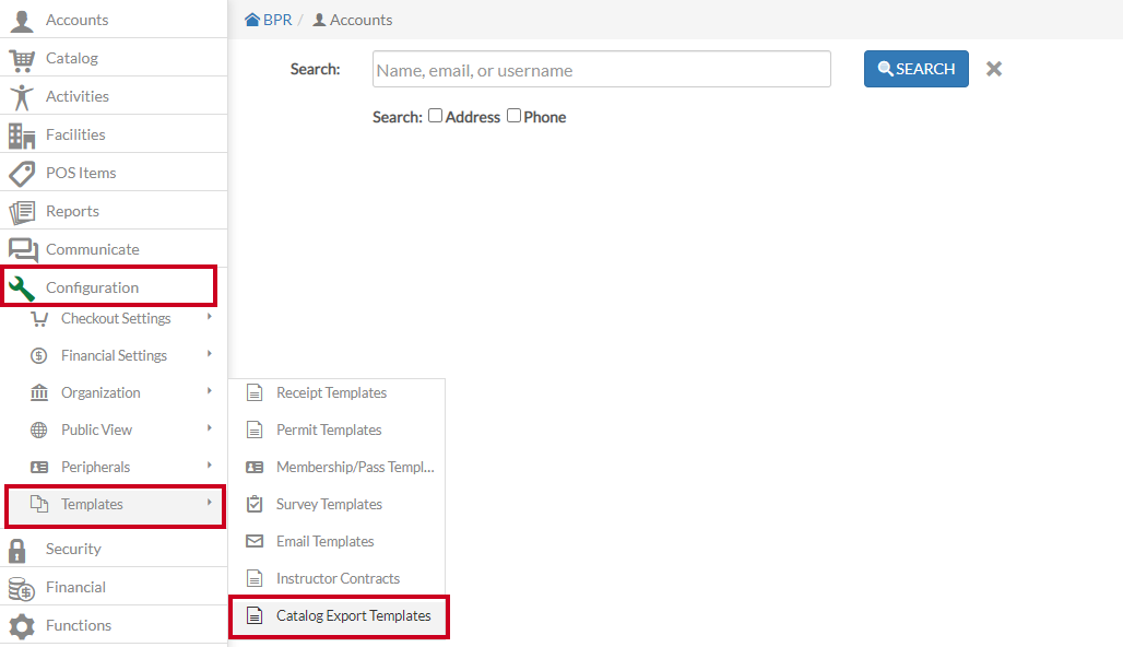 configuration - templates - catalog export