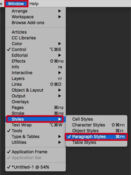 windows to styles to paragraph style