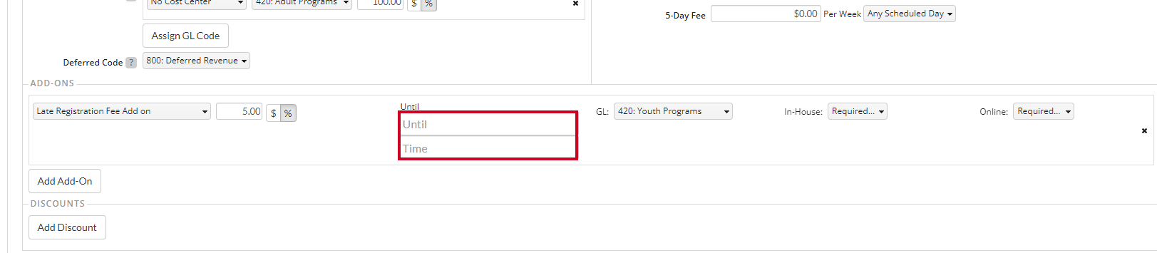 Date and time of fee 