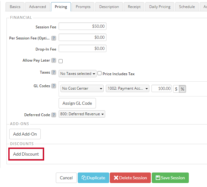 Add discount to pricing tab