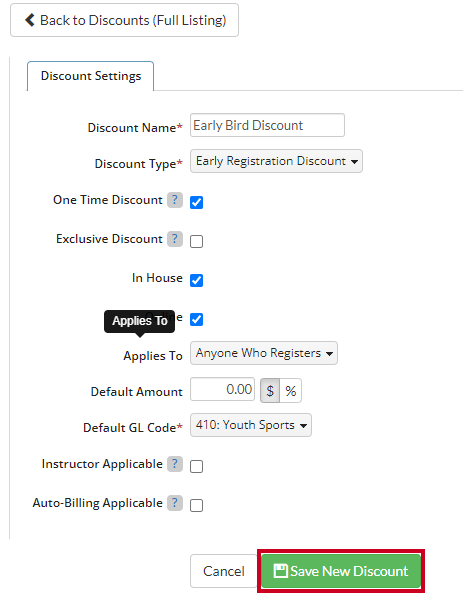 Click save new discount