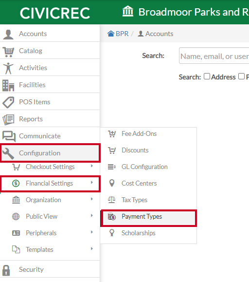 navigate to payment types