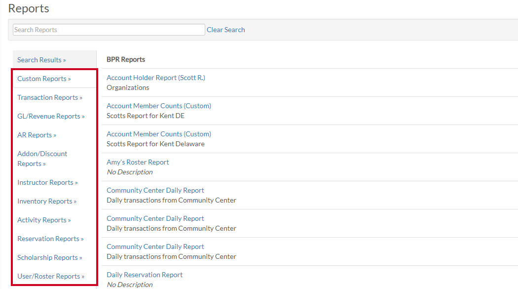 reports categories