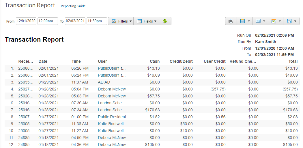 transaction report