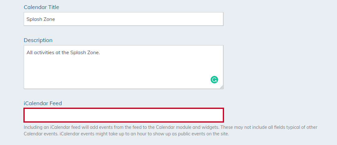 Rec Feed URL in the iCalendar Feed field.