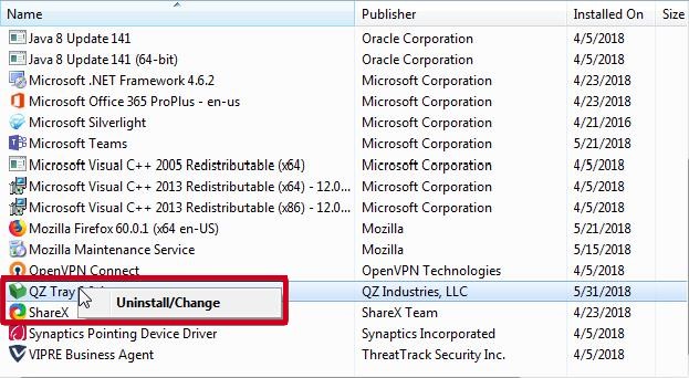 right click and select uninstall change