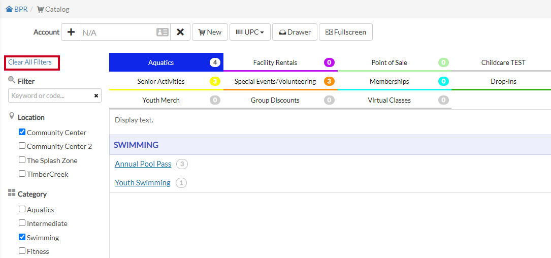 Clear All Filters in the Catalog CivicRec Help Center