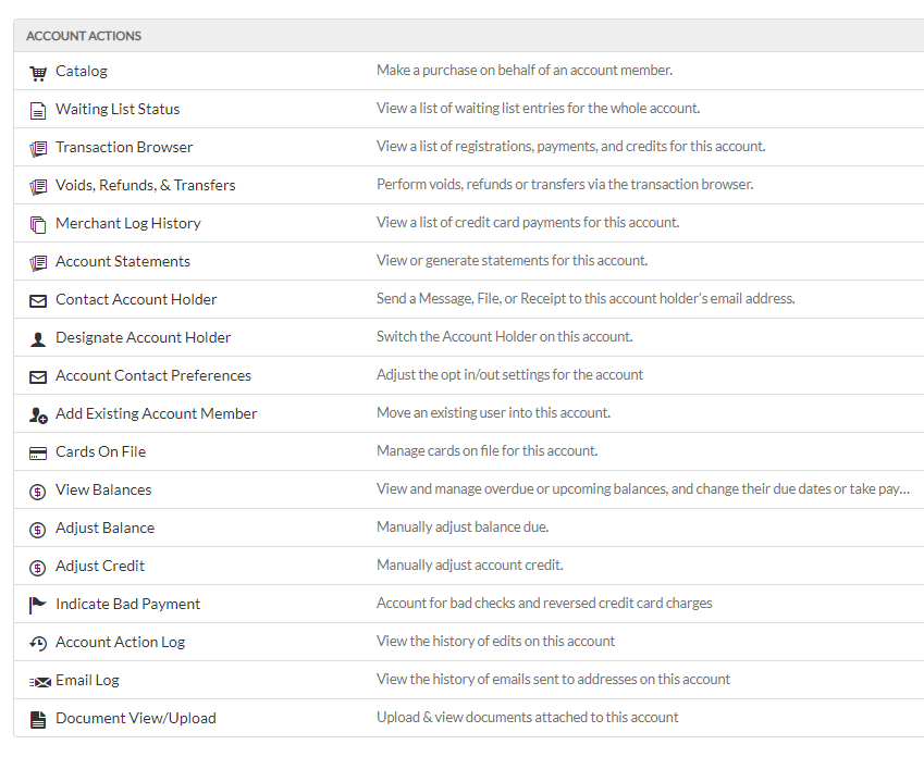 account actions