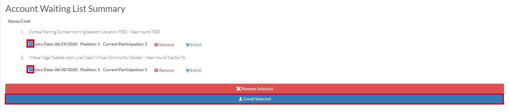 enroll selected