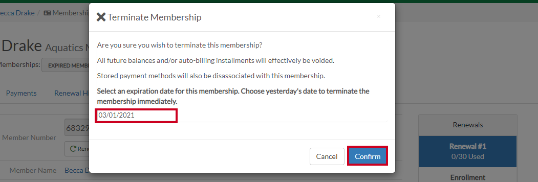 confirm termination date