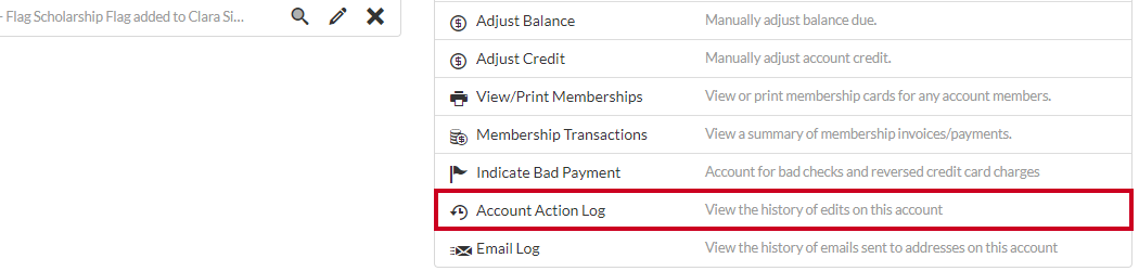 account action log