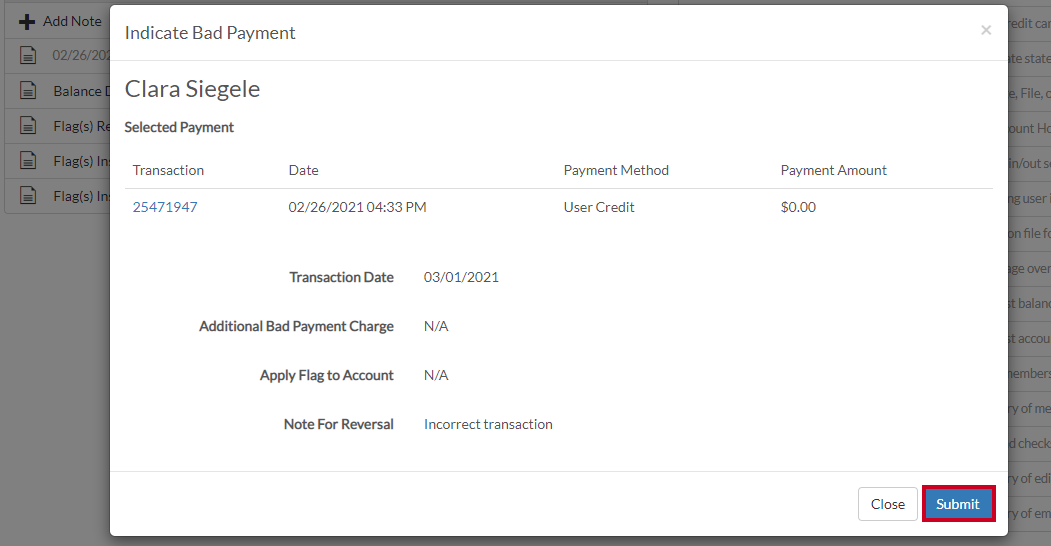 submit bad payment
