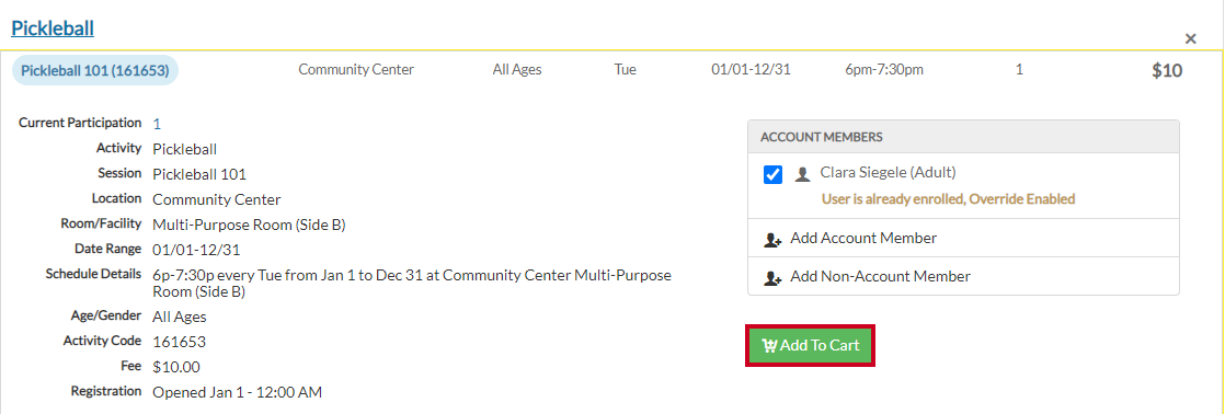 click the add to cart button