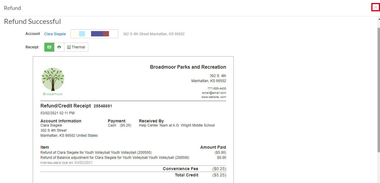 refund receipt close