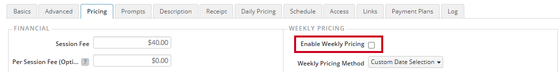 enable weekly pricing