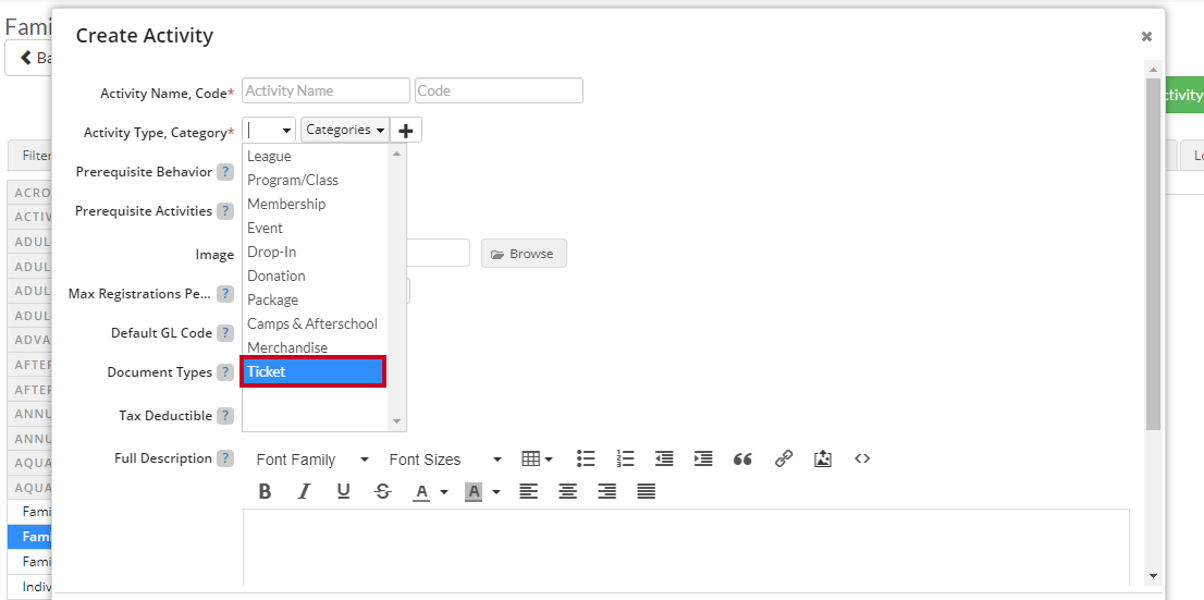 ticket activity type