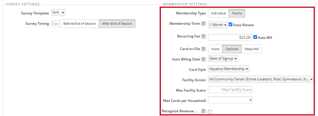 membership settings