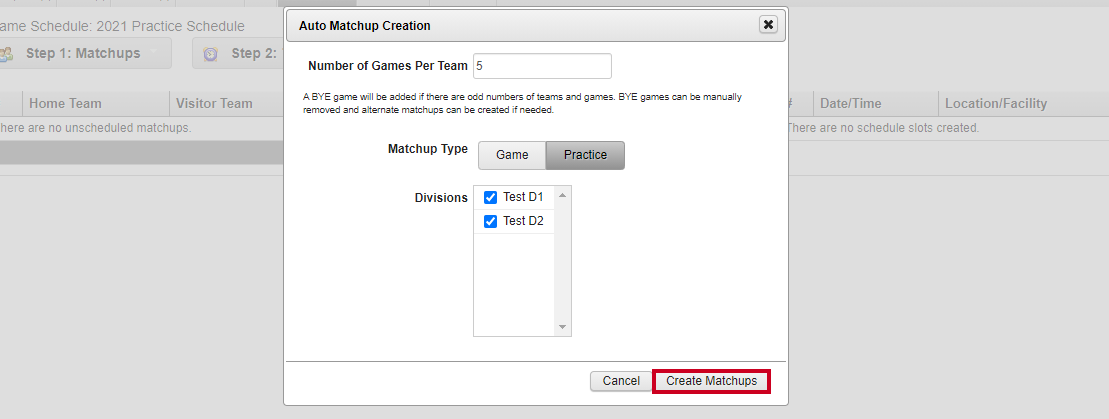 create matchups
