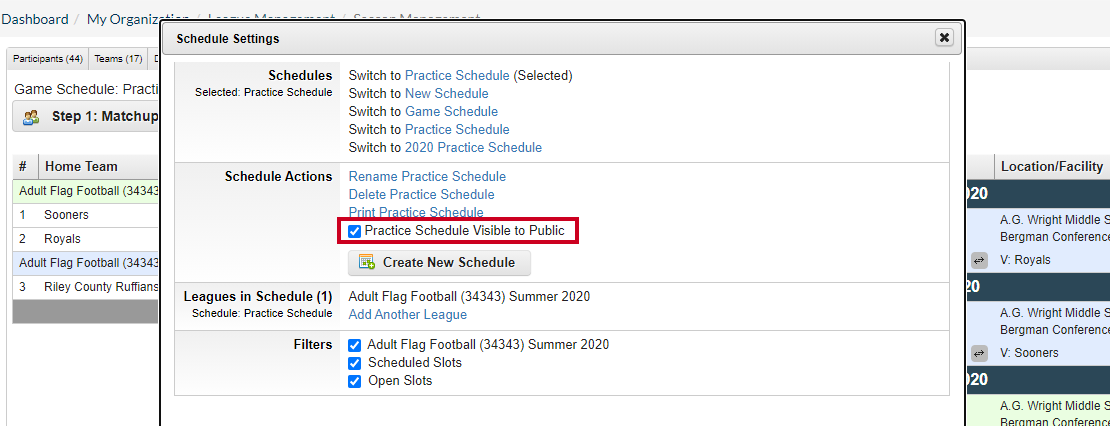 practice schedule visible