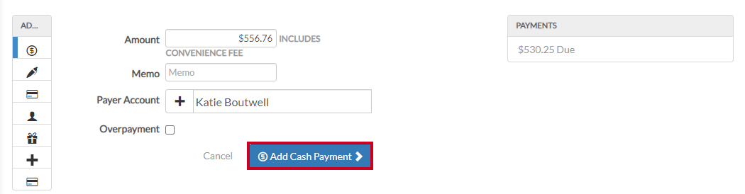 add cash payment