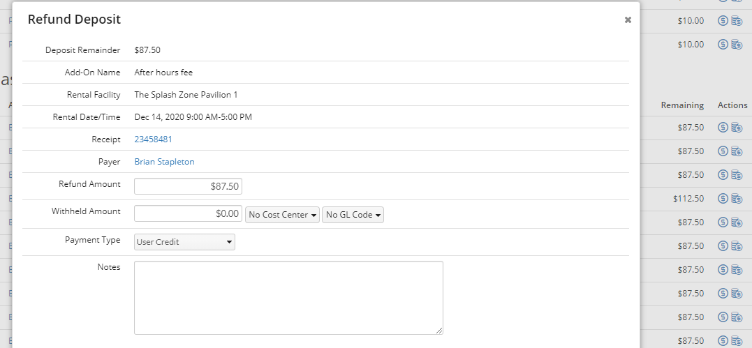 refund deposit fields
