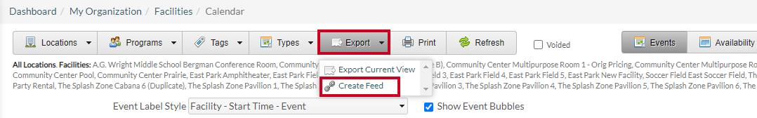 export - create feed