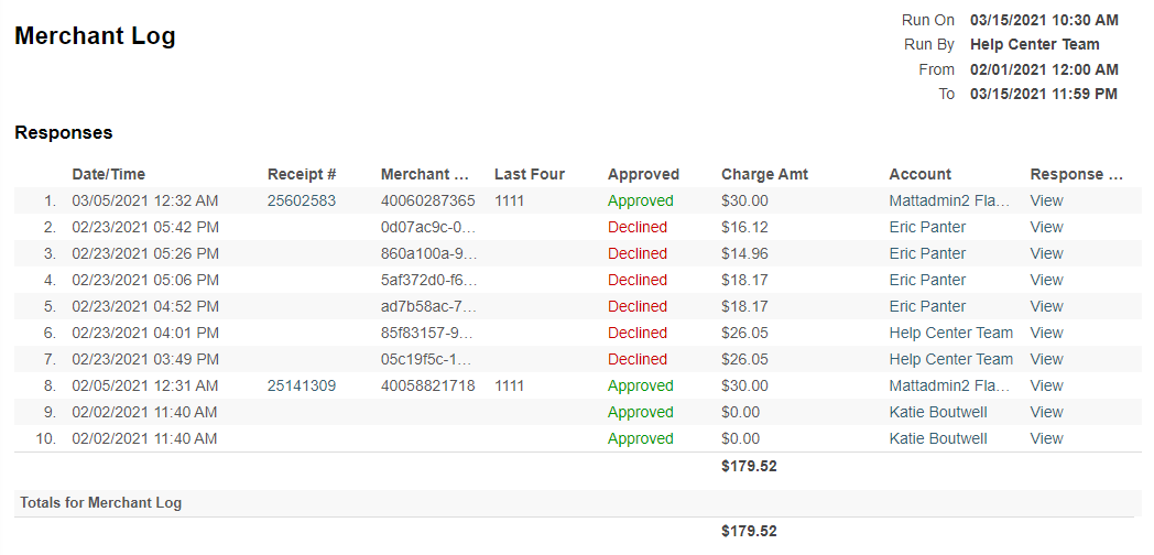 view merchant log
