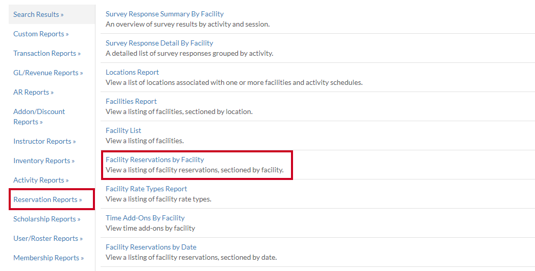 facility reservations by facility