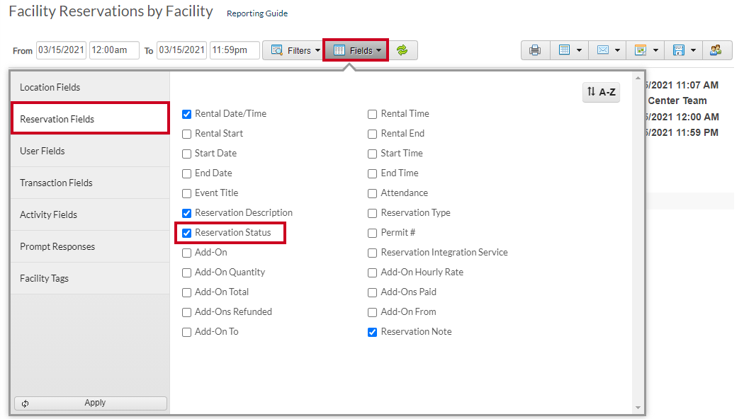 reservation status field