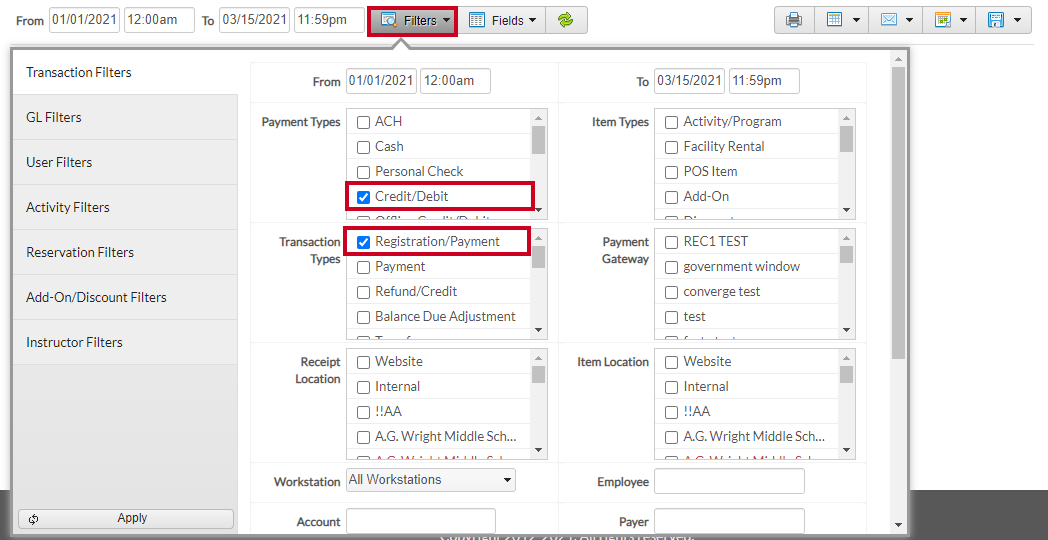 filters credit registration