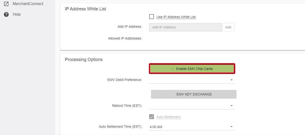 select enable emv chip cards