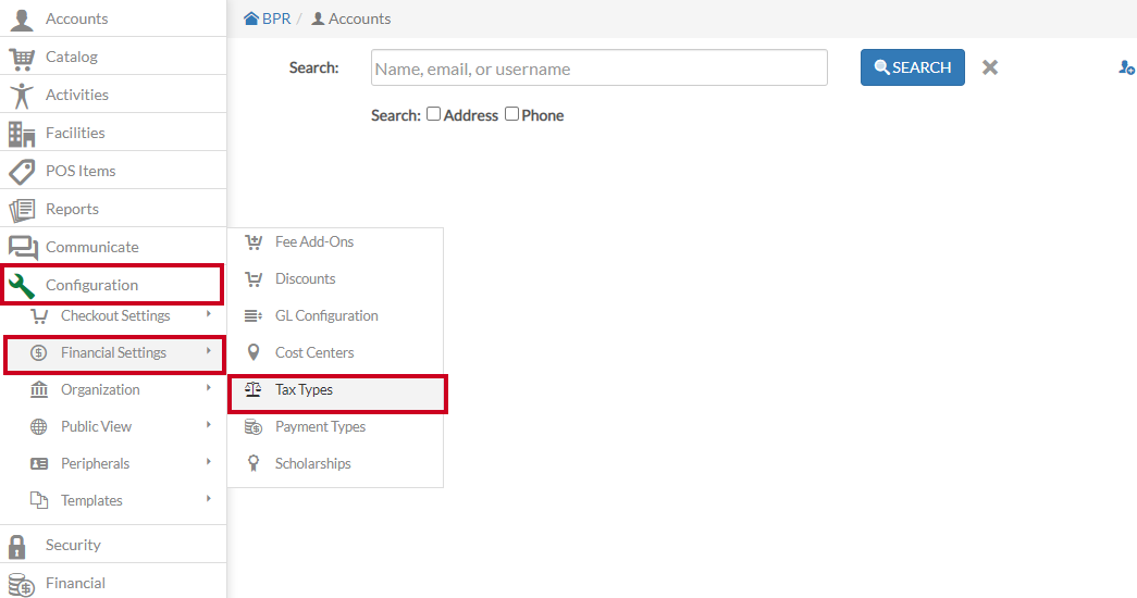 configuration - financial settings - tax types