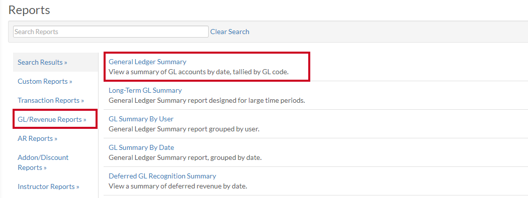 gl revenue-general ledger summary