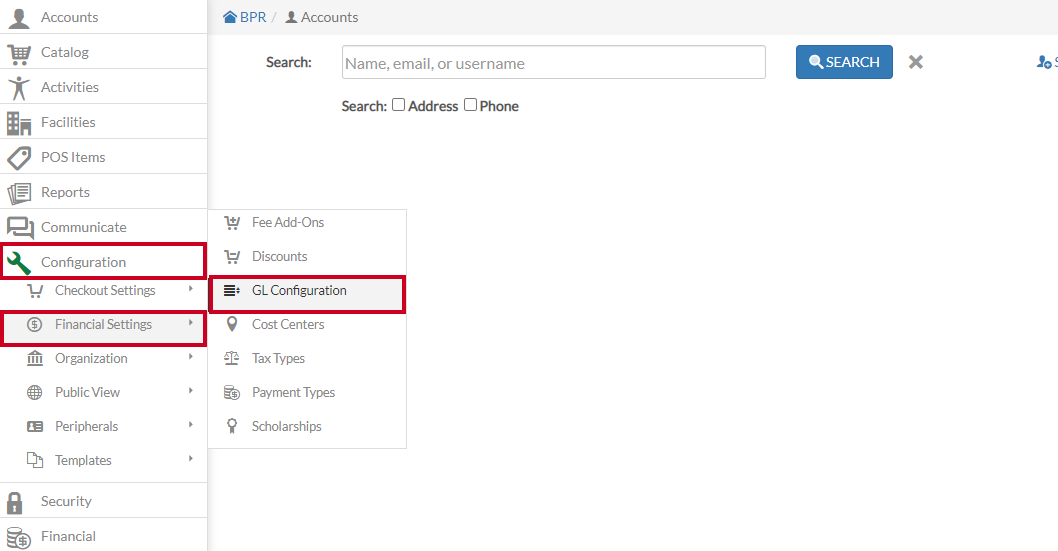 configuration - financial settings - gl config