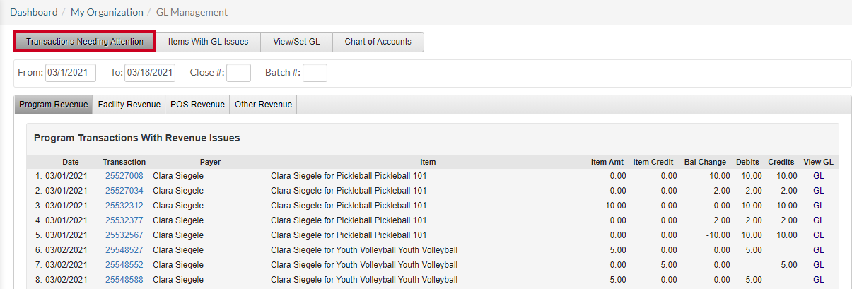 transactions needing attention fields