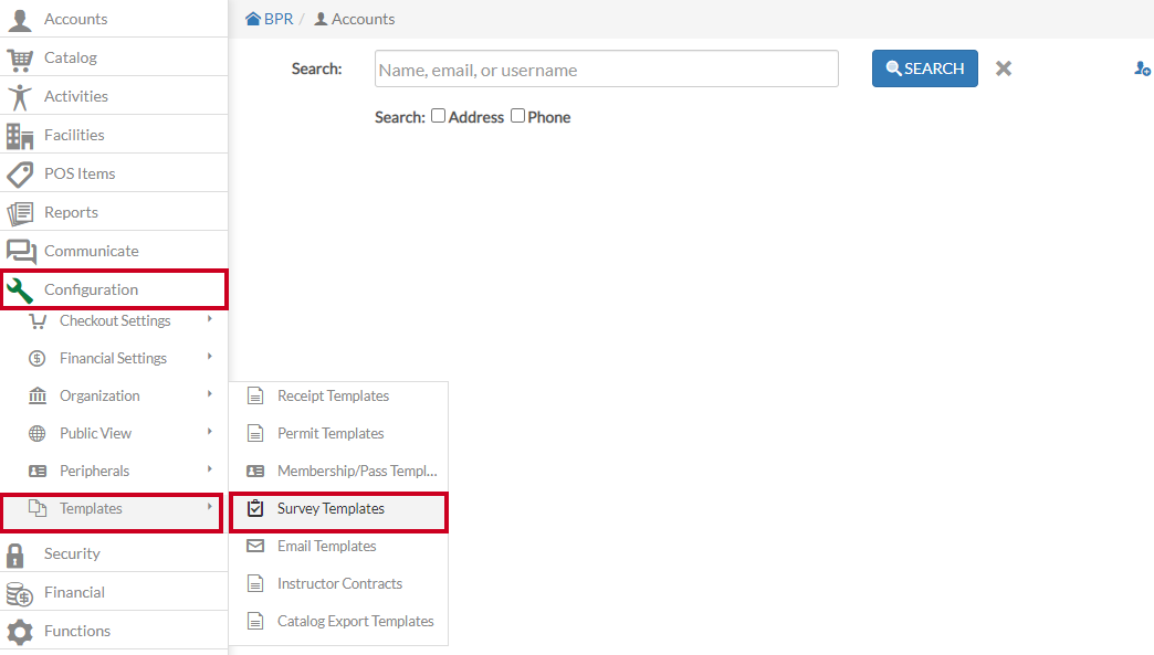 configuration - templates - survey templates
