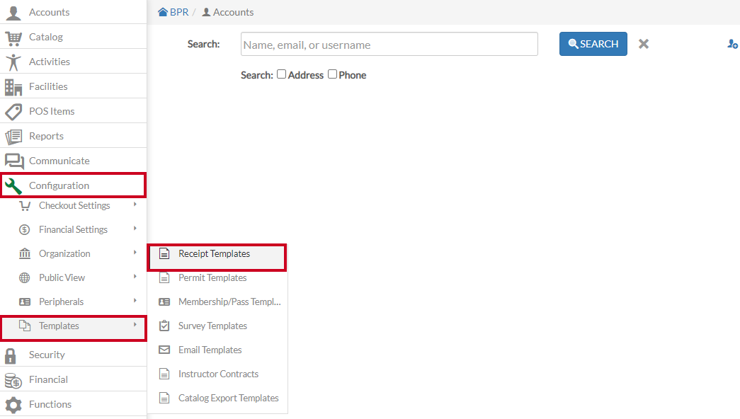 configuration - templates - receipt templates