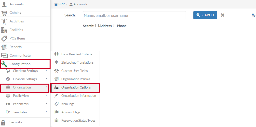 configuration - organization options
