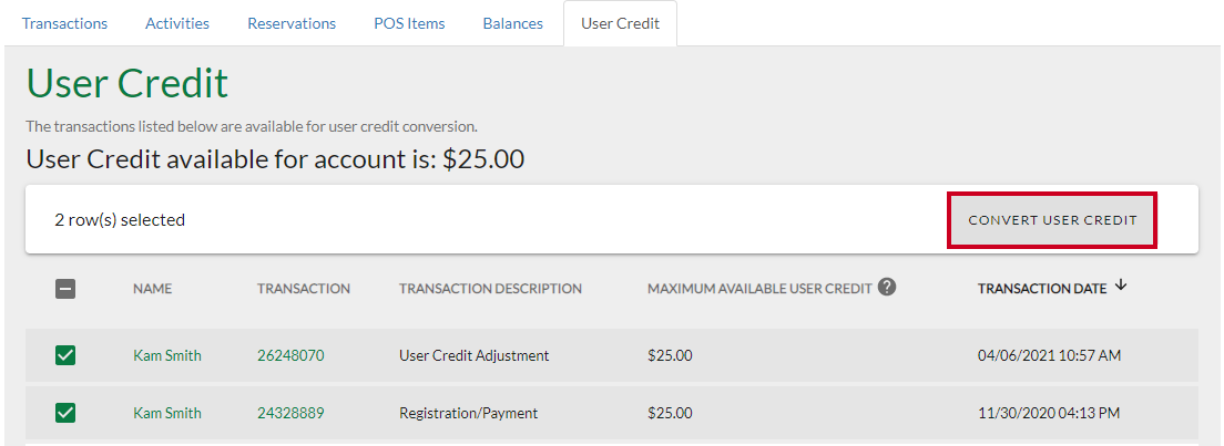 convert user credit