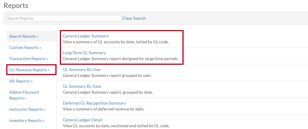 gl revenue reports