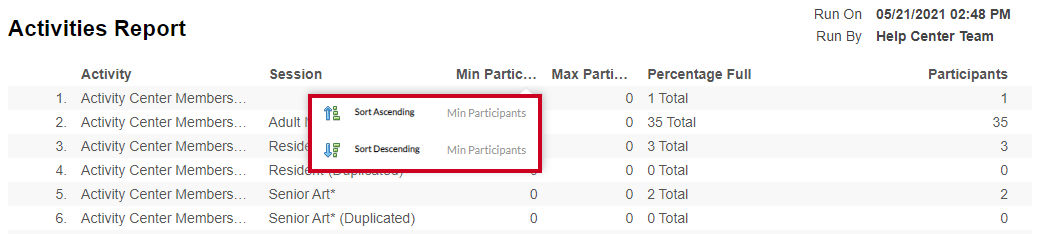 sort columns