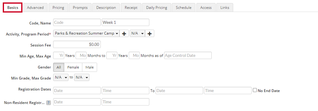 basics tab