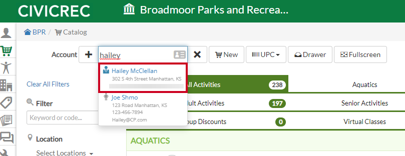 search and select the renters account