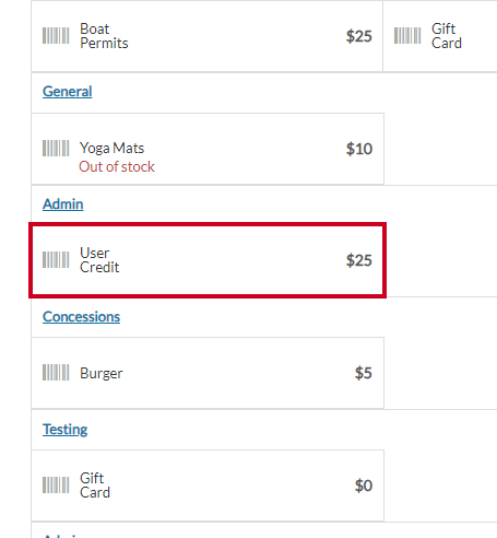 Select the User Credit Button