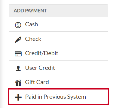Click Paid in Previous System