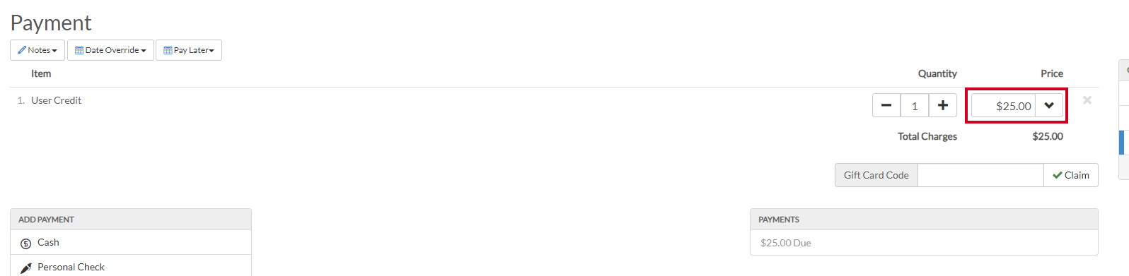 Edit the amount of User Credit as needed