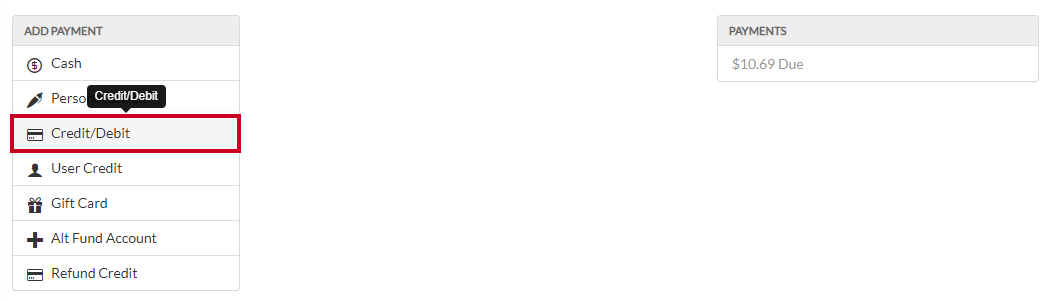 Credit Debit payment option.