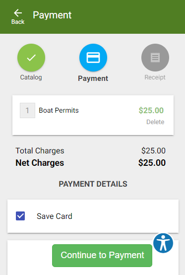 Payment screen on mobile view.