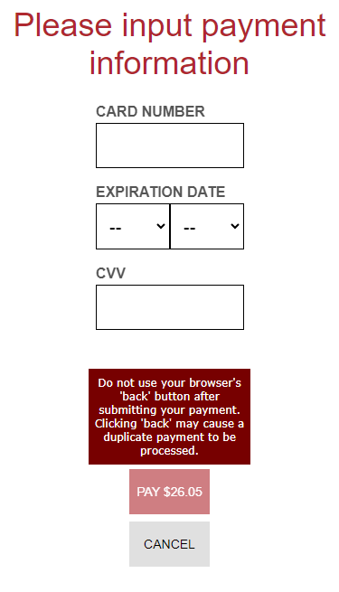 Cardpointe checkout screen on mobile view.